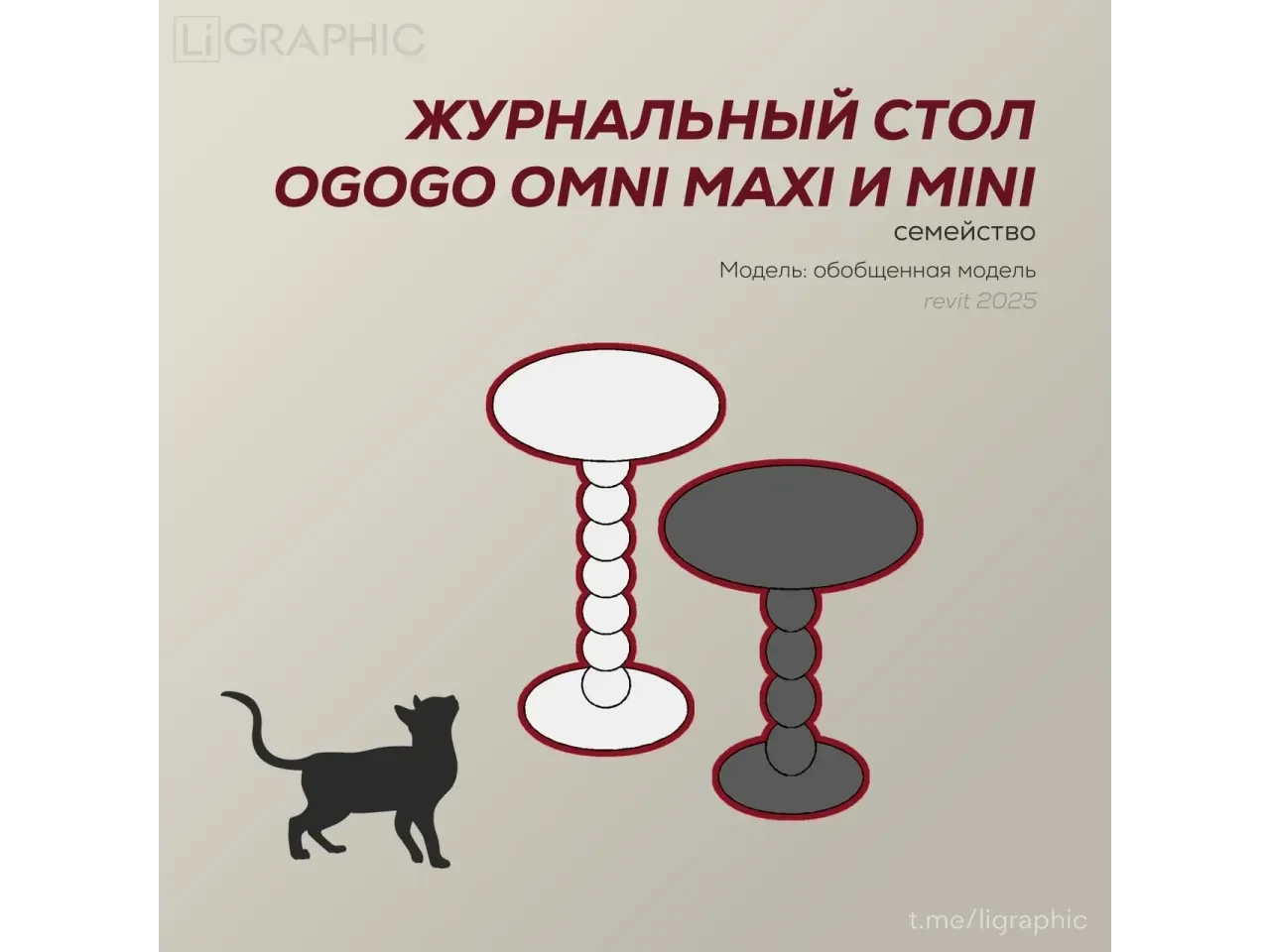 Журнальные столики от Ogogo Omni: maxi и mini — 3D модель для Revit, категория «Корпусная мебель»