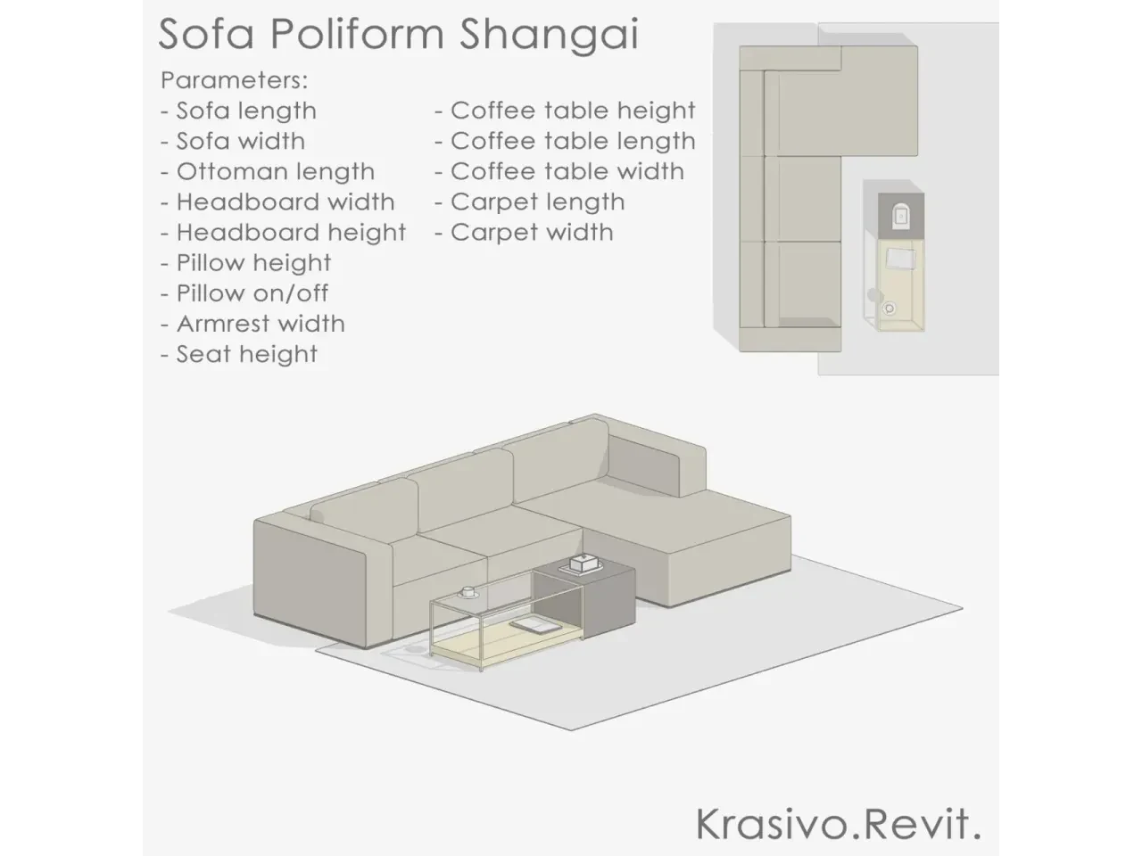 Диван от Poliform: Shangai — 3D модель для Revit, категория «Мягкая мебель»